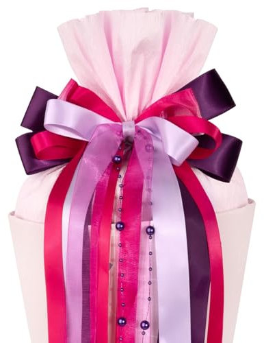 BOFUNX Schultütenschleife Lila Schultüte Schleife Kugelkette Zuckertüten Schleife für Mädchen - 60×20cm Schleife Schultüte Zuckertüte Deko Schulanfang Einschulung Deko