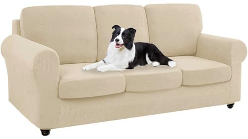 SYLC Ektorp Sofabezug Mit Separaten Sitzkissenbezug Und Rückenlehnenbezug Stretch Jacquard, Geteilt SofaÜberwürfe Anti-Rutsch Sofahusse Überzug (Beige,Sofa+3 Seats+3 Backs)