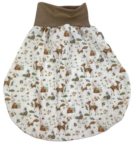 Lilakind“ Baby Musselin Strampelsack | Kleinkind Musselin Schlafsack | Made in Germany Creme Waldtiere 6-12 Monate