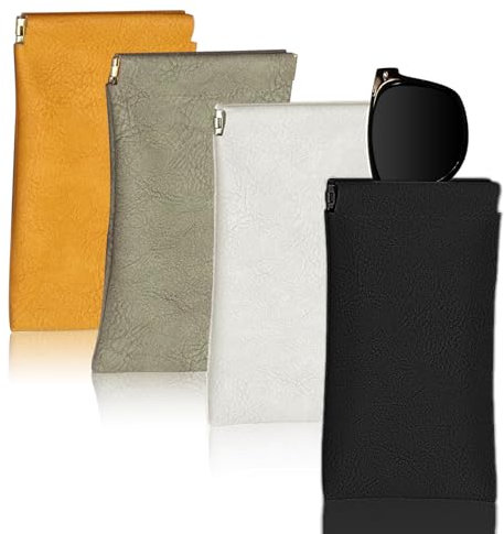 AMDZGLB Sonnenbrillen Etui 4PCS Brillenetui Weich Tragbar Etui PU Leder Sonnenbrillen Brillenhülle (Mehrfarbig B)