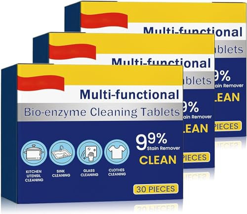 Multifunktionale Bio-Enzym-Reinigungstabletten, Bio-Enzym-Explosivsalz, aktives Enzym-Waschfleckenentferner, Reinigungsmittel, Haushalts-Reinigungstabletten, Küche, Allzweck-Reinigungspulver (3 Box)