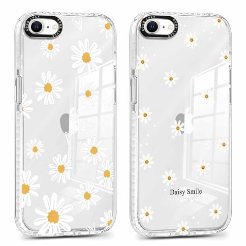Xylota 2 Stück Transparent Handyhülle für iPhone 8/7/SE 2020/SE 2022 4,7 Hülle, Durchsichtig Case Muster Aesthetic Blumen Mädchen Frauen Schutzhülle, Weich Silikon TPU Stoßfeste Cover für iPhone 7,22
