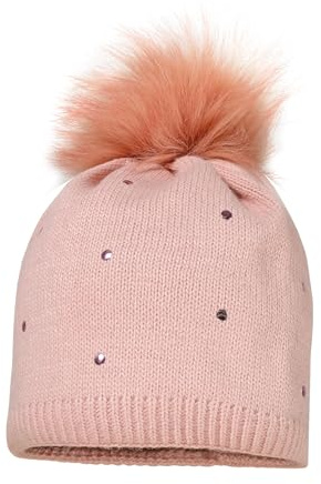maximo MINI Girl-Mütze, Studs Kunstfellpompon, Vollfutter