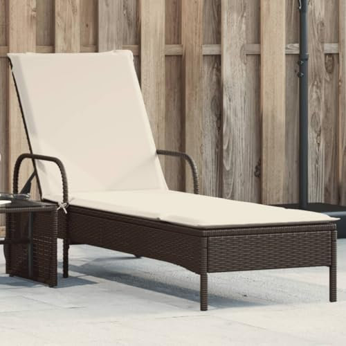 Tidyard Sonnenliege Gartenliege Liegestuhl für Garten, Balkon, mit Rollen und Auflage Braun Poly Rattan