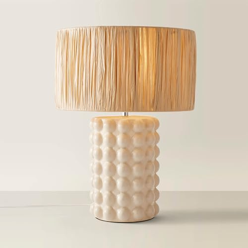 ValueLights | Stone Bobble Ceramic Bedside Table Lamp with Natural Raffia Lampshade Living Room Bedroom Light | Table Lamps, Home Décor & Improvement Essential