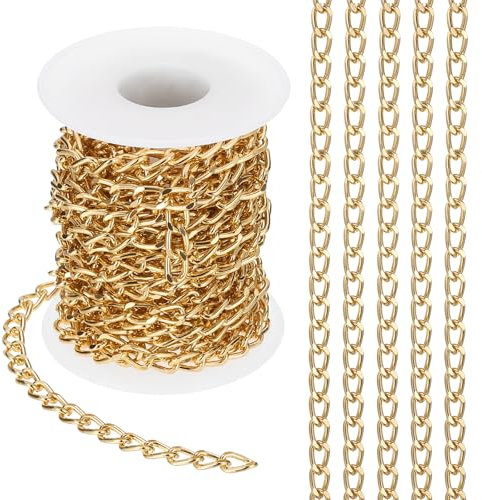 PATIKIL 16.4Ft Aluminium Curb Chains Twisted Links, 9x6mm Curb Chain Spool Jewelry Making Chains Craft Chain for Necklace Bracelet Earring, Gold