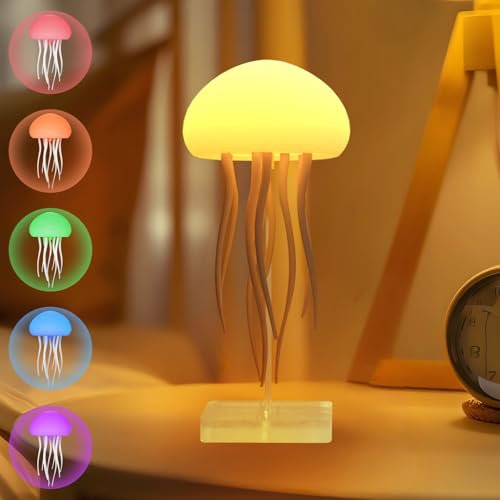 Almaxi Quallen Lampe, LED Nachttischlampe Nachtlicht, Intelligente sprachgesteuerte Jellyfish Lamp, Wiederaufladbare RGB Vollfarb-Gradienten-Stimmungslicht Geschenke(Tischlampe+Aufhängbar)