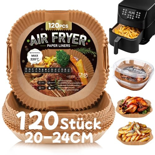 120 Piezas Papel para Freidora de Aire 5-8L, 20-24CM Papel Air Fryer Cuadrado, Papel Freidora Aire Desechable Antiadherente para Horno Microondas, Perfecto para COSORI Cecotec 5,5 6L