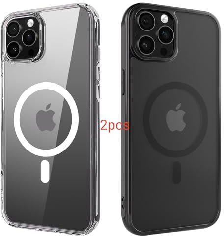 ANEWSIR für iPhone 12 Pro Max Hülle 2 Stück (Klar+Matt Schwarz), Kompatibel mit Magsafe, Stoßfest Kratzfest Magnetisch Handyhülle für iPhone 12 Pro Max Case 6,7 Zol.