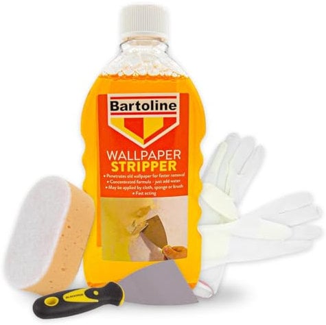 Bartoline Flask - Sverniciatore per carta da parati, 500 ml, con spatola per stucco e spugna, potente soluzione per rimuovere la carta da parati, solvente per rimuovere colla e vapore, ideale per