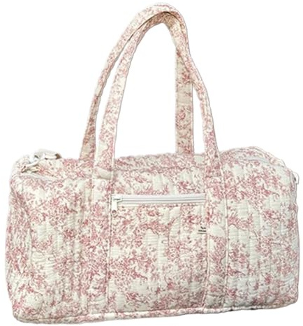 Gesteppte Seesack für Damen, niedliche Wochenendtasche, Blumenmuster, Reisetasche, ästhetische Puffertasche, Baumwollwindel-Tragetasche