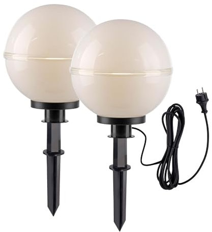 Just Light Außenleuchte Kugel Stecklampe E27 Kugelleuchte Erdspieß Gartendeko, weiß, Kabel 5m, E27 Fassung, DxH 30x61 cm, 2er Set