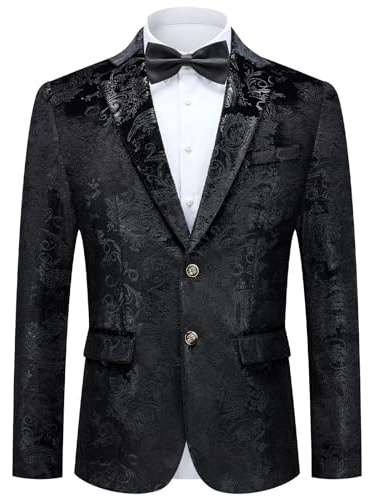 Autsel Mens Casual Blazer Two Buttons Tuxedo Dinner Jacket Floral Print | Paisley Jacquard Stylish Coats Formal Business Suit Outerwear for Men