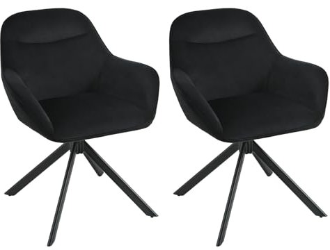 Goeurvant Esszimmerstühle drehbar Schwarz mit Armlehne 2er Set Polsterstuhl Samt drehbarer Stühle Esszimmer Drehstuhl Küchenstuhl mit Metallbeine und Rückenlehne für Wohnzimmer Esszimmer