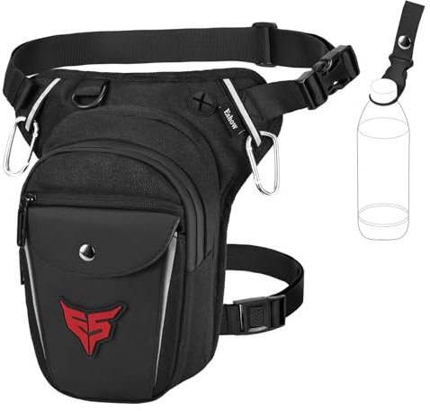 Eshow Pernera Moto Ampliable, Riñoneras con Portabotella y Tira Reflectante para Hombre y Mujer, Bolsa Pierna para Ciclismo Montañismo Viajes Senderismo Trabajo Camping Escalada Negro