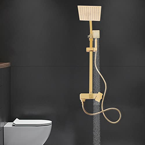 QUIOTUIR Duchas de Baño Columna con Cabezal de Ducha Ducha de Mano Palanca de Elevación Manguera de Bañera Columna Ducha Termostatica para Vida Familiar, Piscina, Gimnasio