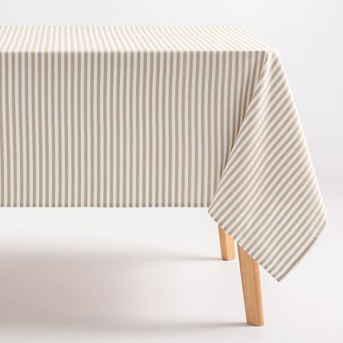 GAMUSI Tischdecke, schmutzabweisend, rechteckig, Baumwollstoff, wasserdicht, gestreift, Leinen, 160 x 180 cm