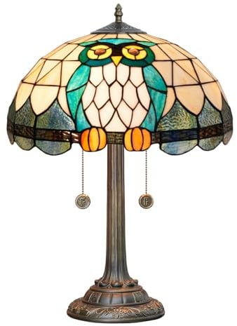 NUODITOS Tiffany Tischlampe Eule Tier Design Glasmalerei Lampe 16 Zoll handgefertigt große Schreibtischlampe antik neben Leselampe für Zuhause Wohnzimmer Schlafzimmer Büro