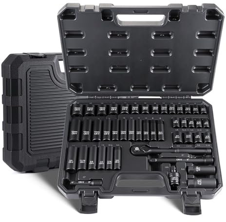 Takezuaa 47PCS Drive Socket Set 3/8 Inch Drive Socket Wrench with Bits,Metric 72 Teeth Quick Release Ratchet Wrench,CR-V Mechanic Tools with Case,6 Point,for DIY Home Garage Car Workshop