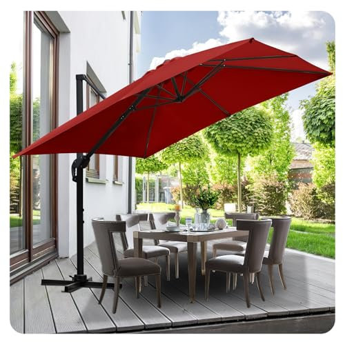 Jaxguom Drehbar Ampelschirm Sonnenschirm 300x300 cm eckig Gartenschirm mit Kurbe 360° Drehbar & Kippbar,Terassenschirm Sonnenschutz UV50+ Cantilever-Schirm für Garten,Terrasse,Rot