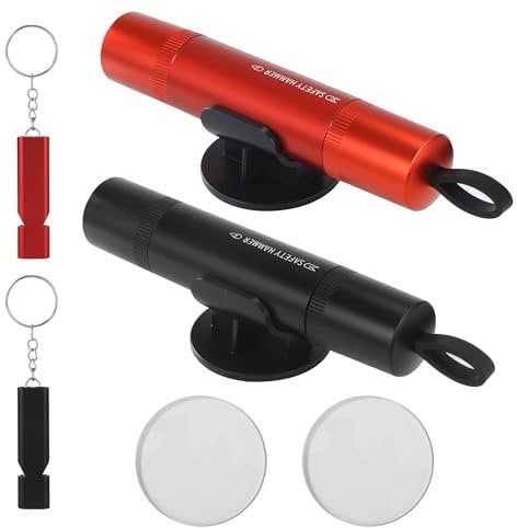 2 Pièces Marteau de Sécurité pour Voiture,2 en 1 Ceintures et Marteaux Brise Vitre d'urgence,Marteau Brise Vitre,Outil d'évacuation d'urgence de Voiture, Noir + Rouge