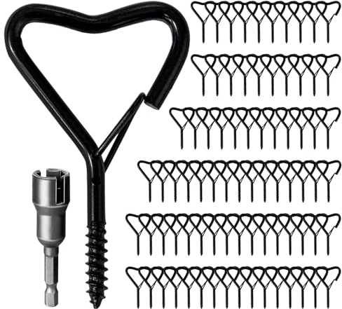 Ticway 80 Stück Herzförmige Screw Hooks Haken für Lichterketten im Freien, Schraubhaken für Außenlichter, Partylichter, Garage, Vogelfutterspender, Laternen, Windspiele (Schwarz, 80 Stück)