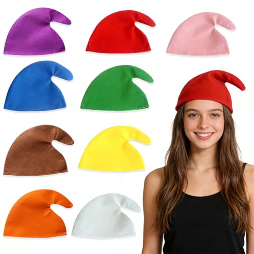 Zwergenmütze 9 Stück,Karneval Neuartige Zwergenmützen Lustiges Halloween Kostüm Bunte Zipfelmütze Zwerg Kostüm,Elfenmütze Faschingshüten Mütze Zwerg Gruppenkostüm Zubehör Für Kostümpartys