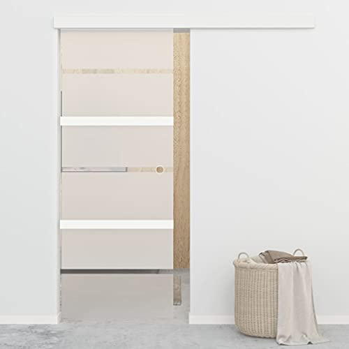 Porta interna scorrevole, porta scorrevole con vetro ESG e alluminio 76 x 205 cm, porta scorrevole per porta in legno