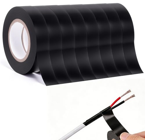 winbest 8 Rollen Selbstverschweißendes Isolierband Schwarz Wasserdicht | 15mm*20m Klebeband Schwarz Gewebeklebeband PVC Electrical Tape für Kabelbäume Elektrische Haushalt Motorrad