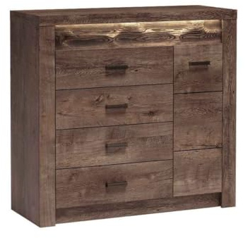 Masseno Kommode ZERI 108,5 cm Sideboard mit 4 Schubladen und 1 Türen für Wohnzimmer Schlafzimmer Modern 108,5x42x103,5 cm Braun