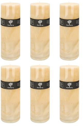 Nicola Spring Scented Pillar Candles - Vanilla Scent - 215 Hour Burning Time - Pack of 6 - Vanilla Candles Ivory Round Pillar Aromatherapy for Home Fragrance, Kitchen, Living Room, Bedroom