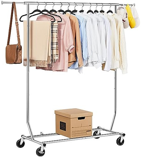 Yaheetech Portant à Vêtements Télescopique Penderie à roulettes Fer Chromé Pliable Charge 90kg, Hauteur et Largeur Réglables Vestiaire Chambre Entrée