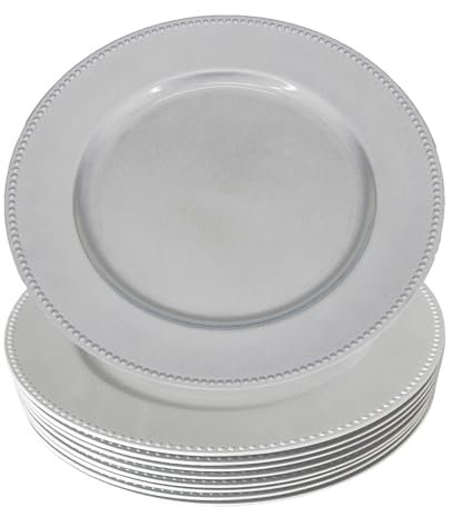 WELMATCH Lot de 12 assiettes rondes en plastique argenté de 33 cm pour décoration de fête de mariage (argent, 12)