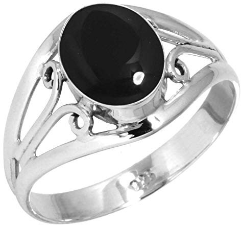 Jeweloporium Real Schwarzer Onyx 925 Silber Ringe für Damen Edelstein Cocktail Silber Ringe Größe 54(17.2) Hochzeit Geschenk viktorianisch Schmuck