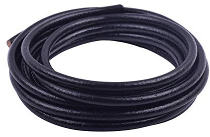 KONMAY 6.0mm Round Real Leather Cord, 3 Meters Black Leather String Cord for Jewelry Making, Necklaces, Bracelets and Crafting