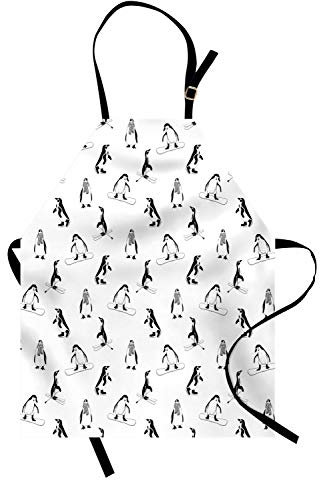 ABAKUHAUS Pinguin Kochschürze, Skifahren Penguins in Schale, Unisex-Küchenlätzchen mit verstellbarem Hals für Kochen Gartenarbeit, 67 cm x 80cm, Weiß schwarz