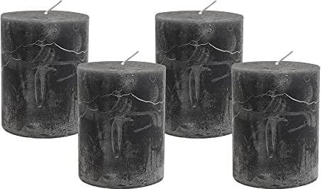 4 Rustic Stumpenkerzen Premium Kerze Anthrazit 6x8cm - 28 Std Brenndauer