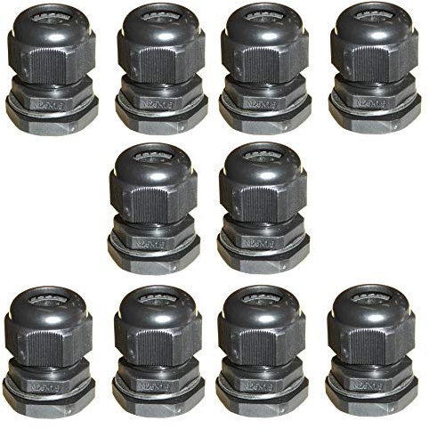 10pk M25 25mm TRS Stuffing Compression Glands for 12-15mm Cable Black, Waterproof IP68 with Locknut and Washer