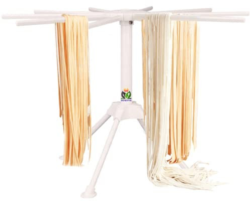 GOZIHA Nudeltrockner Nudelständer mit 10 Griffen, zusammenklappbar | Manueller Pastamaker aus weißem Kunststoff | Spaghetti-Trockengestell für den Heimgebrauch | Einfache Lagerung und schnelle