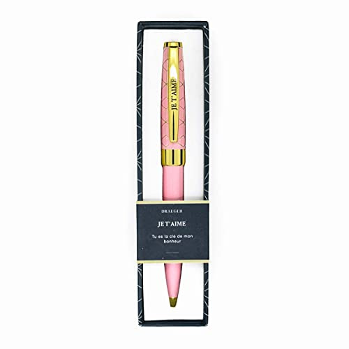 DRAEGER PARIS 1886 | Stylo Bille Rétractable Je t'aime Rose | Cadeau Original & Élégant | Confort d'Écriture | Idéal Amour & Amitié | Cadeaux Saint-Valentin, Noël, Anniversaire | Écrin Inclus