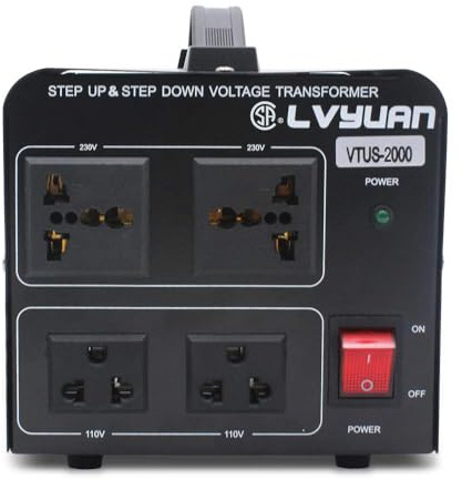 Cantonape Convertitore trasformatore di tensione 2000 Watt Step Up/Down Convert da 110-120 Volt a 220-240 Volt e da 220-240 Volt a 110-120 Volt con 2 prese USA, 2 prese universali