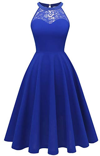 Bbonlinedress Robe de Soirée Cocktail Femme Halter Vintage pour Mariage Fête Bal Anniversaire Resto Evènement Sortie A Ligne Longueur au Genou Royalblue S