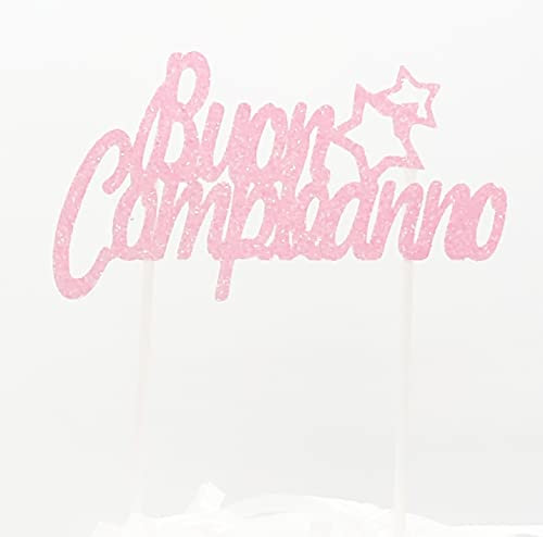 AILEXI A Mano 1 Torta Glitter Decoro Topper Festa Toppers Decorati Happy Birthday in Italian - Buon Compleanno Luccichio Rosa II