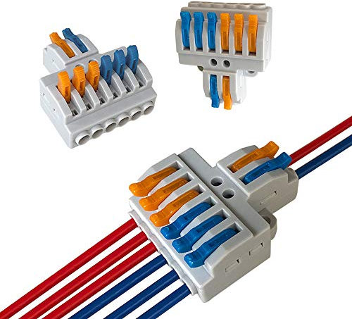 Aiqeer 12 Pcs KV426 Lever-Nut Wire Connectors, 2 in 6 Out 8 Ports Conductor Compact Wire Connectors, Cable Clamp Terminal Block Quick Spring Connector