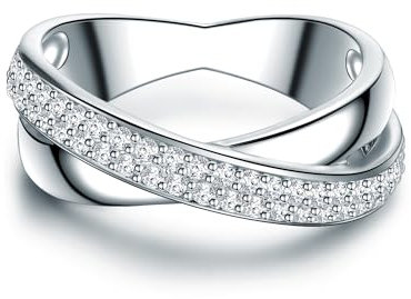 Trilani Damen Silberring in Wickeloptik 925/- Sterling Silber mit Zirkonia im Brillantschliff Damenring Wickelring Bandring