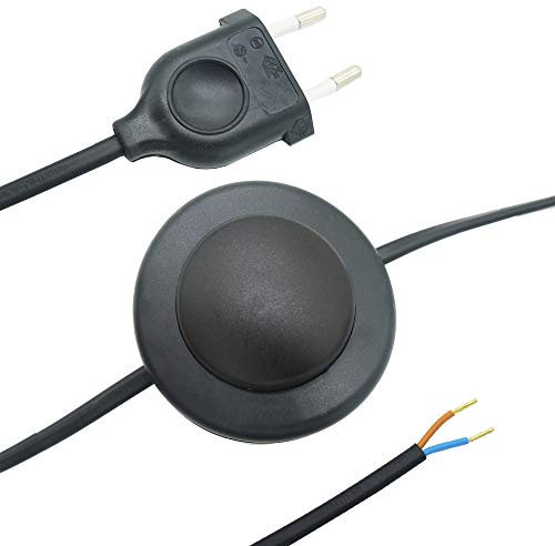 3m Anschlusskabel 2G Schwarz Eurostecker + Fußtretschalter Anschlussleitung 2x0,75qmm 250V anschlussfertig Stecker-Zuleitung f. Lampen