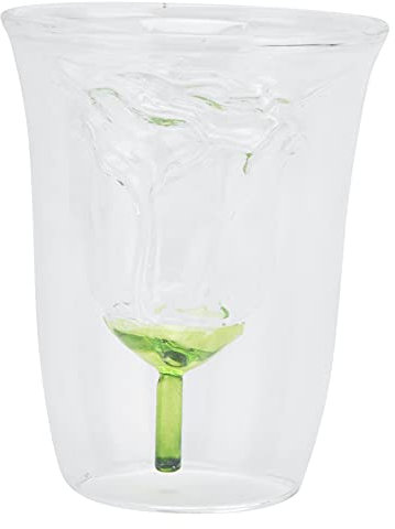 Zerodis 180 Ml Weinglas Rose Blumenförmige Doppelschicht Mundgeblasener Cocktail Kreative Rote Glastasse für Küchenbar Party Weiß