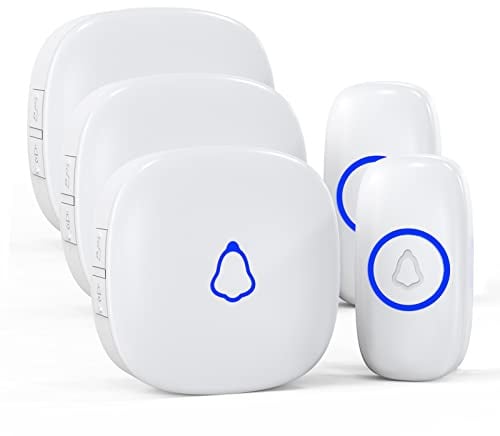 SECRUI Funkklingel Türklingel Set für Haustür, 3 Empfänger + 2 Sender, Funk Tür Klingel, Kabellos Doorbell mit 58 Melodien, 0-120dB 5 Lautstufen, LED-Licht, 300 m Reichweite, IP55 Wasserdicht, Weiß