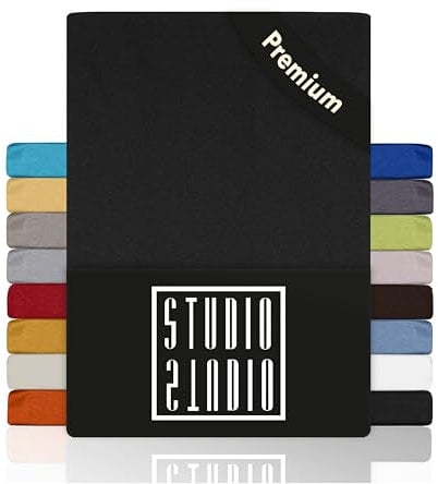 STUDIO Premium Spannbettlaken 180x200cm, 180x220cm, 200x200cm & 200x220cm – Jersey-Spannbetttuch aus 97 % Baumwolle & 3 % Elastan – Anthrazit – Öko-Tex Zertifiziert, bügelfrei – für Matratzen 15–35cm