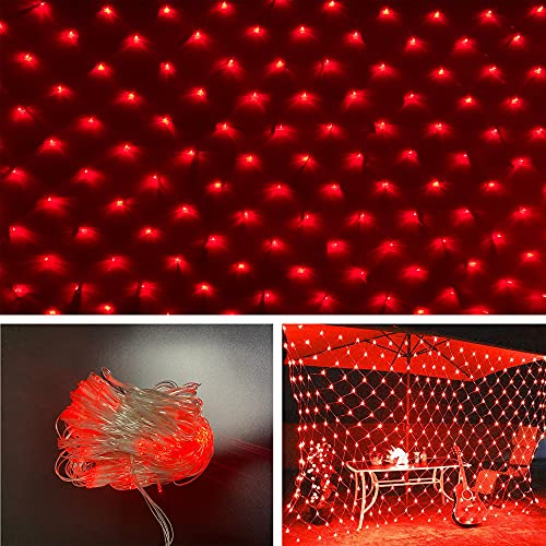 CattleBi LED Cortina De Luces Exterior, 8 Modos Luz Con Temporizador Regulable Impermeable Guirnaldas Neta Luz, Cadena Luces Decorativa Para Fiesta, Boda, Jardin, Navidad (rojo, 3mx2m 200LED)